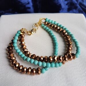 Swarovski Elements Metallic Bronze Crystal & Genuine Turquoise Bead Bracelet NEW